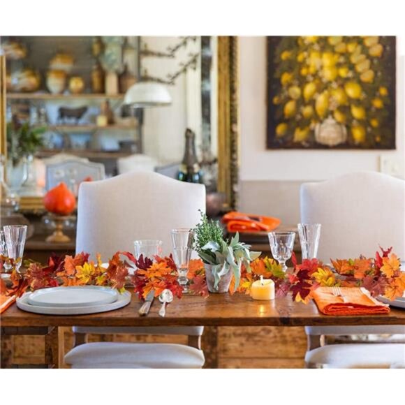 2Pack Fall Garland Maple Leaf,5.9Ft/Piece Hanging Vine Garland Artificial Autumn - Picture 4 of 8